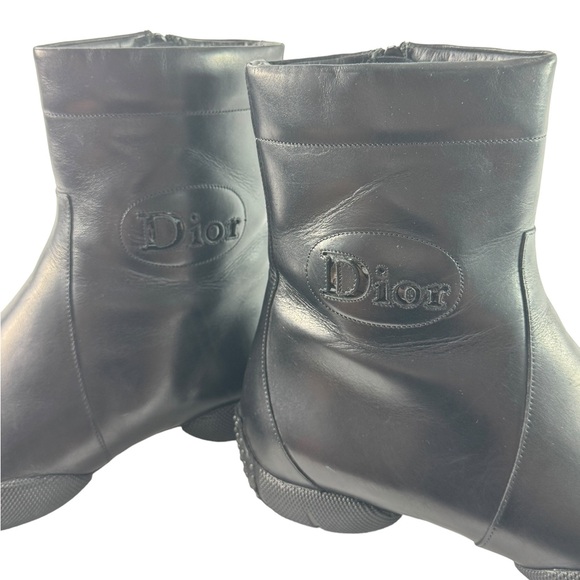 DIOR Logo Black Leather Women's Ankle Boots Marked as 8.5 US Made in Italy - Picture 6 of 14